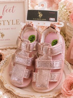 U.S. Polo Assn. Toddler Rose Gold Glitter Hook & Loop Sandals
